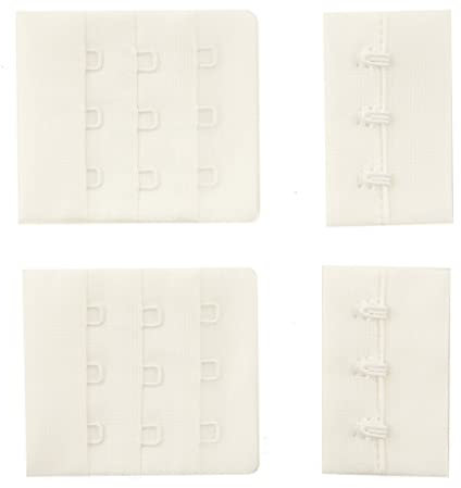 HAND® White Bra Hook and Eye Bra Strap Sew-in Fasteners - 3 Hooks - 45 mm Wide - Pack of 2 Sets