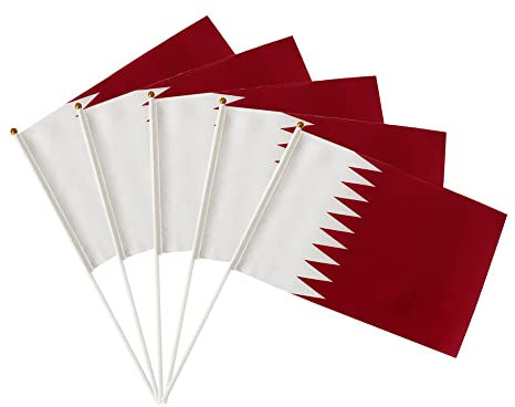 Flagge Qatar 50 Stück Kleine Flagge in der Hand gehalten Miniflag Qatar 14 x 21 cm Mini-Banner Qatar Weltmeisterschaft Fan