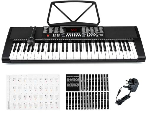 Crystals® Electronic Keyboard 61 Keys MP3 Musical Instrument Digital Piano with Mic & UK Plug - Black (61 Keys Digital Keyboard)