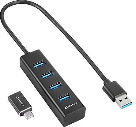 Sharkoon 4-Port USB 3.2 GEN 1 Aluminium Hub, Schwarz