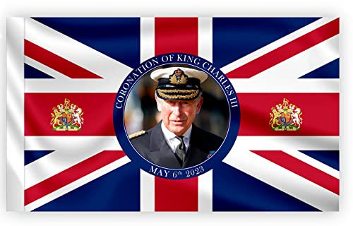 Grand drapeau Union Jack 91,4 x 61,4 cm Potrait britannique Monarque souverain Couronnement Célébration Grande-Bretagne Jardin rue Pub Décorations extérieures