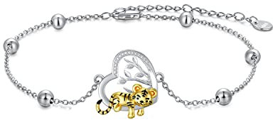 LONAGO Argento 925 Bracciale Tigre Albero Della Vita con la Tigre Carina Bracciale per Donna