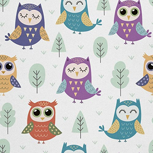 HEKO PANELS Stoff Oxford Wasserdichte Meterware Canvas-Stoff Polyester Stoff Zum Nähen Nähstoffe Möbelstoffe Dekostoffe Handwerken Wasserabweisend Blickdicht Eulen Bunt 1 Meter 155 x 100 cm