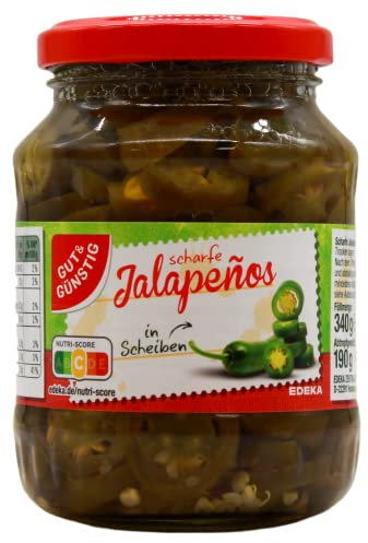 Gut & Günstig scharfe Jalapenos in Scheiben, 6er Pack (6 x 190g)