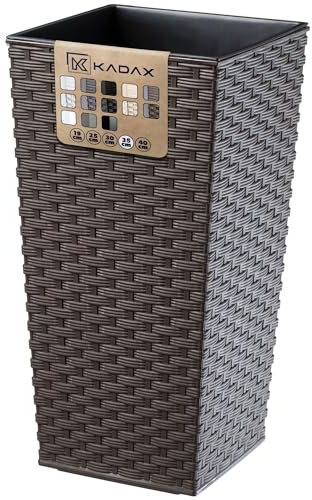 KADAX Elegante Vaso Alto per Piante da Interno ed Esterno Decorativo, Grande Fioriera in Plastica per Giardino e Balcone (Marrone, Rattan, 68 cm)
