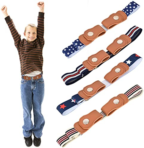 4 Stücke Kinder Keine Schnalle elastische Gürtel, verstellbare unsichtbare Stretch-Gürtel, Verstellbare Schnallenfreier Kindergürtel für Jungen und Mädchen eans Hosen Kleid Bis zu 90cm (4 Farben)