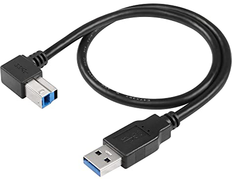 SinLoon USB 3.0 Cable de impresora 90 grados USB 3.0 Tipo A macho a tipo B Enchufe macho Cable de impresora de alta velocidad para disco duro, impresoras, escáner, concentrador USB, monitor (UP)