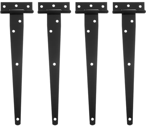 sourcing map 4 bisagras de puerta con correa en T, bisagras de puerta de cobertizo forjado de 10 pulgadas, herrajes de hierro para granero de madera, valla, bisagras de puerta de patio (negro)