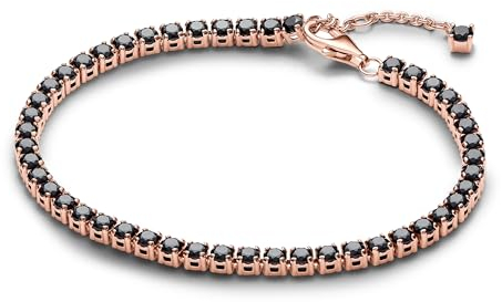 PANDORA Timeless Bracciale placcato in oro rosa 14k con cristallo nero, 18