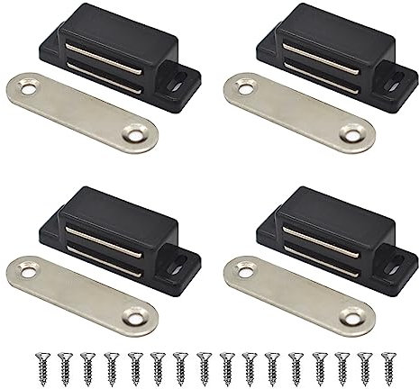 Magnetic Door Catch, Lockimo Cupboard Door Magnets Drawer Magnet Small Cabinet Door Magnetic Catches Latches for Kitchen Wardrobe Magnets Door Closers Magnet Closure 4 Pack Black