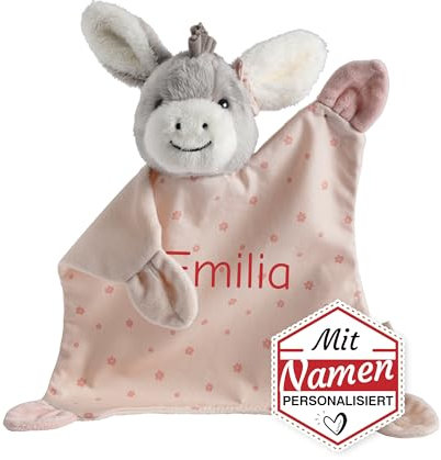 LALALO Baby Neugeborenen Geschenk für Mädchen, Sterntaler Schmusetuch mit Namen personalisiert, Emmi Girl zur Geburt & Taufe (30 cm)