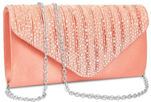 BBjinronjy Clutch Purses for Women Evening Bag Formal Rhinestone Handbags for Wedding Party Cocktail Prom Dinner, Rose Gold-peach
