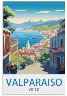 Ndoud Valparaiso Chile Vintage-Reiseposter, 20 x 30 cm, Wandkunstdruck, Leinwandgemälde für Wohnzimmer, Heimdekoration