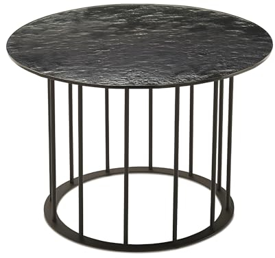 Mondo Viro Table basse élégante Mute avec base en métal (noir/verre martelé fumé, Table basse moyenne - cm Ø 60x40h)