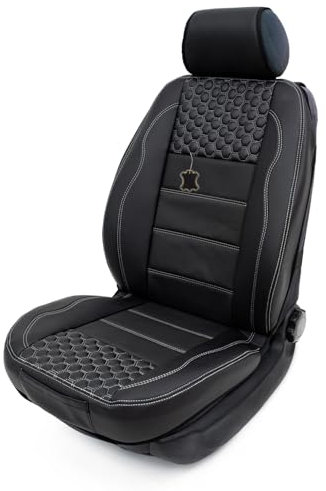 Piton Hexagony Sitzauflage Auto, Autositzschoner, Sitzschoner Auto, hermittel in der EU, universeller Sitzbezug, Sitzschutz kompatibel mit den meisten Autos und SUV (Weiß, Leder)