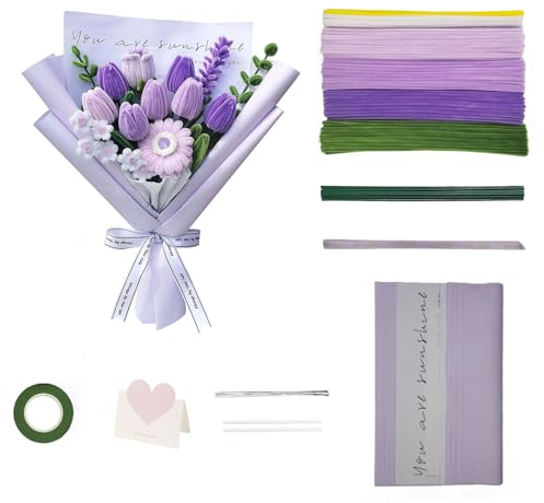 CeirrMow Pfeifenreiniger Pfeifenputzer zum Basteln Blumen Bastelset Bunt Chenilledraht Biegeplüsch Blumenstrauß DIY Set (Violetttöne)