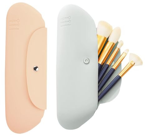 2 Pack Travel Makeup Brush Holder, Silicone Magnetic Closure, Multi-Purpose Beauty Tool Bag