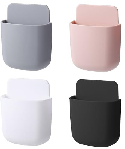 ZBHDEYG Lot de 4 boîtes de rangement pour télécommande - Étagère de rangement murale - Étagère de rangement sans perforation - Porte-stylo de bureau - Porte-télécommande - Organiseur mural