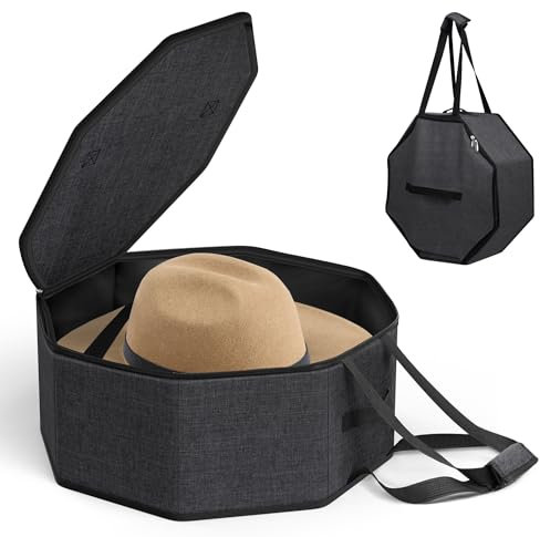 SLEEPING LAMB Hutbox für Reisen und Aufbewahrung, zusammenklappbarer Cowboy-Kappen-Organizer für Schrank mit Griffen, Hutboxen für Männer und Frauen, Aufbewahrung, große Kappe mit Karton, Schwarz