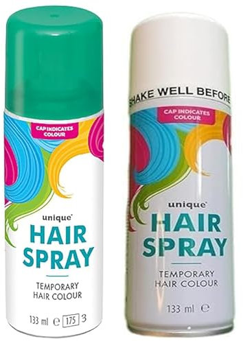 133ml washable temporary hair color spray kids adults Halloween Glitter Temporary dye (Green and white Hair Spray, 133ml)