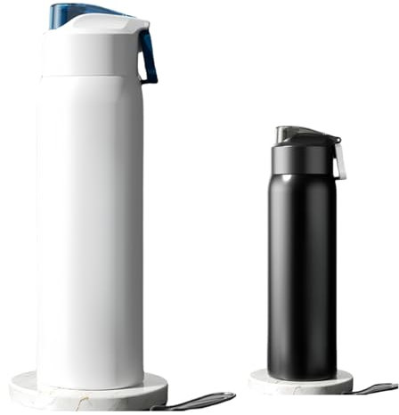 Vyloky Edelstahl Trinkflasche Sport mit Magnetischem Deckel 1L,BPA-Frei Auslaufsichere Flasche - Kohlensäure geeignet Fahrrad Wasserflasche Thermo für,Schule, Fitness (Weißwasserflasche, 1000ml)