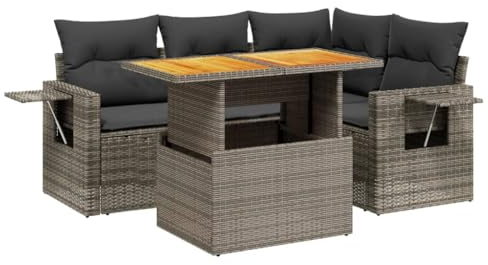 QJBSAVVA Eckbank Balkon Möbelsets Garden Furniture Sets Sitzgruppe Outdoor - 5-TLG. Garten-Sofagarnitur mit Kissen Grau Poly Rattan für Balkon Garten Party Terrasse