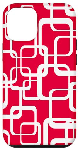 Hülle für iPhone 14 Retro MCM Quadratisches Motiv Vintage Muster 6 Rot
