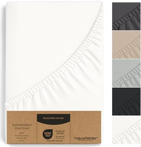 Hausfelder Spannbettlaken Topper 90x200 bis 100x200 cm; bis 15 cm Matratzenhöhe, Jersey Baumwolle Bettlaken Spannbetttuch für 90x200cm bis 100x200cm Boxspringbetten Matratzen, Weiß