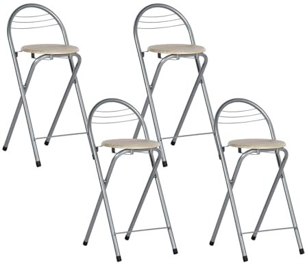 GOKHOMX Barhocker Klappbar 4er Set, Klappbarer Barhocker mit Lehne Faltbar Klapphocker Tragbarer Hocker Klappbar für Bar Küche Balkon oder Outdoor, Sitzhöhe 61 cm, Eiche und Silber