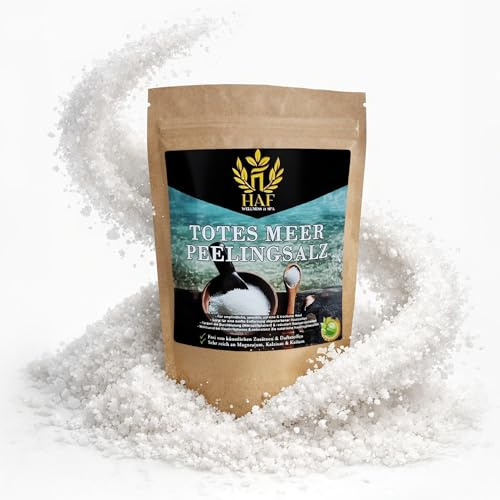 HAF – Totes Meer Peelingsalz (1 x 500g Beutel) – Naturreines Körper-Peeling aus Jordanien. Für trockene Haut & Gesicht in Sauna, Dusche oder Dampfbad verwendbar, Vegan & ohne Zusatzstoffe