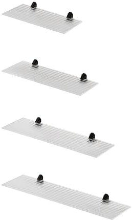 HOOZ Glas Wandregal 30cm Klarglas geriffelt - 30-100 cm - Badezimmer Regal aus Glas - 6mm Glasscheibe aus ESG Sicherheitsglas - Wandboard an Metallhaltern Montiert, Duschablage Badezimmer Wandregal