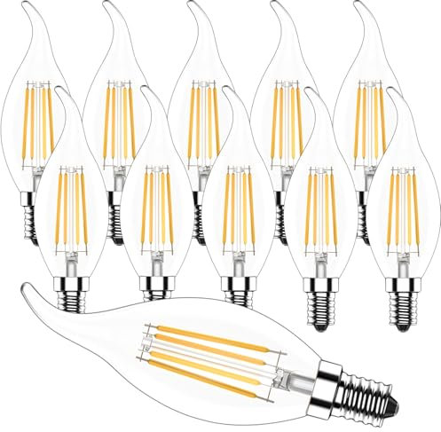 Zcexhph LED Glühbirnen E14 Kerzenform,4W Dimmbar E14 Kerze LED,C35 Filament Leuchtmittel,Kerzenbirnen Vintage Warmweiss 2700K für Kronleuchter,400LM Ersetzt 40W,Klar,10er Pack