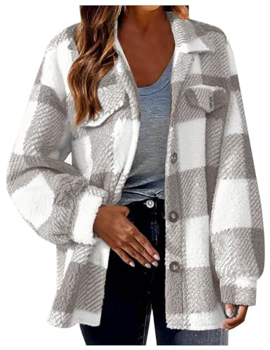 Lxitoler Manteau À Carreaux Femme Veste Oversize Femme Veste Femme Chemise Longue Femme Veste Sherpa Femme Manches Longues Manteau En Flanelle Veste Hiver Femme Manteau Femme Hiver Chic Manteau