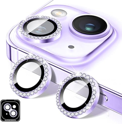 Kucheed Diamond Camera Lens Protector Compatible for iPhone 11, Bling 9H Tempered Glass Camera Cover, Individual Automatic Alignment Metal Rings, Glitter Phone Lens Cover Film Stickers