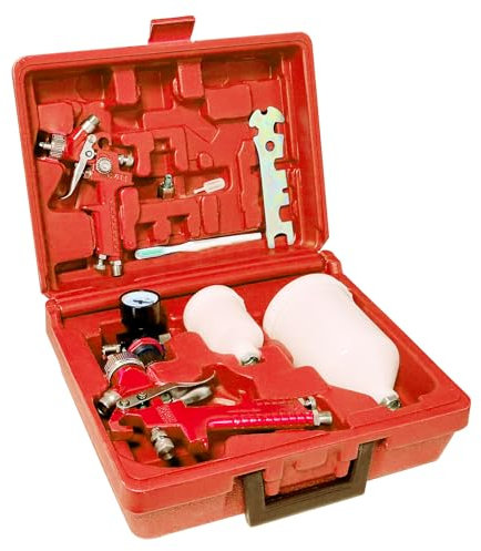 HVLP Air Gravity Spray Gun Set, Aflybltol 2 Pcs Sprayer Paint Gun Kit,1.4mm 600ml&0.8mm 125ml Automotive Paint Gun with Locking Air Pressure Regulator Gauge Paint Sprayer Gun for Car Painting(Red)