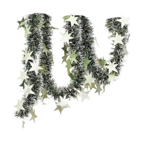 Nishiyuenyi 3xStar Weihnachts Lametta Girlande 5,9 Fuß, Hängegirlande für Drinnen Und Draußen, Lametta Girlande für Kamin, Party, Kranz, Treppenhaus
