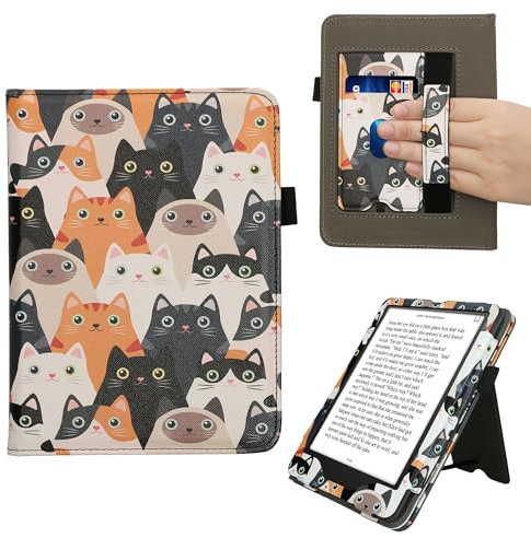 kwmobile Custodia Compatibile con Amazon Kindle Paperwhite (2024)/Colorsoft - Case Custodia Ecopelle Cover con Chiusura Magnetica Autosleep - Gatti Arancione/Nero/Bianco