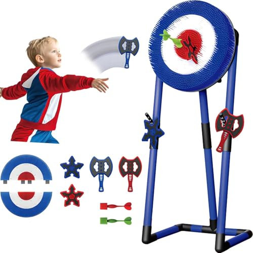 2-in-1 Axe Throwing and Lawn Dart Game Set – Includes 2 Axes, 2 Six-Star Darts, and 2 Darts – Foldable, Safe Indoor/Outdoor Toy for Family Fun with Kids and Adults