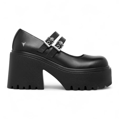 Windsor Smith Womens Black Leather Chunky Platform Mary-Jane Heel Shoes