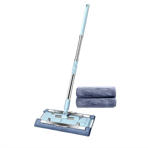Microfiber Flat Mop Floor Mops for Floor Cleaning with Multi Angle Cleaning – 87-128cm Extendable Stick Mop for Wet & Dry Cleaning | No-Rinse Design, Flat Head for Tiles, Wood & Marble Floors (Blue)