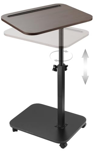 AKOLAFE Side Table Adjustable Height 360° Swivel C Shaped Sofa Side Table Tray Coffee Couch End Tables 30x40cm Foldable TV Tray with Wheels, Tall Bedside Tables for Living Room, Bedroom, Walnut