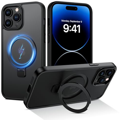 VENINGO für iPhone 14 Pro Max Hülle mit Unsichtbarer Ständer, Schwarz | Kompatibel mit MagSafe, Matt Rückseite, Stoßfest, Kratzfest, Anti-Fingerabdruck, iPhone 14 Pro Max Handyhülle 6,7 Zoll