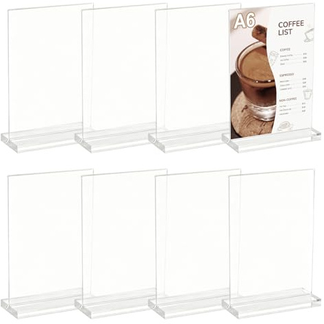 HFDONGL 8 Stück Tischaufsteller A6 Acryl Aufsteller Menükartenhalter Preisschilder Aufsteller A6 T-Ständer Tischkartenhalter für Büro Restaurant Cafe Shop Hochzeit