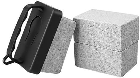 CHIVOLONA Grill Stone Cleaning Brick,Griddle Cleaner Kit Block Pumice Stone,Ecological Grill Brick De-Scaling Stone for Removing Stains BBQ,Stone*3 & Black Plastic Handle