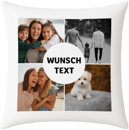 Pet-Jos Personalisiertes Kissen mit Foto Bedrucken Lassen und Wunschtext, 30 x 30 cm Zierkissen Foto Bild Geschenk, Personalisiertes Fotokissen