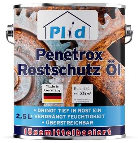 Plid Penetrox Rostschutz Öl 2,5 L | Korrosionsschutz für Metall | Rostschutzöl für Eisen & Stahl | Dringt tief in Rost ein | Überstreichbar | ca. 35 m² | Made in Germany