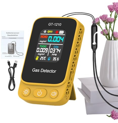 Ahuuen Luftqualitätsmonitor Für Innenräume - Sensor Mit Kohlendioxid Messgerät,Batteriebetriebener Lufttester Für Zuhause Mit Temperatur Und Luftfeuchtigkeit,Für Zuhause, Innenräume, Auto Und Hotel