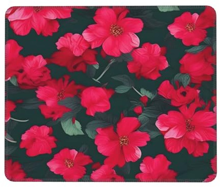 YIJIAYUN Tapis de souris imprimé fleurs rouges et roses avec bords cousus et base en caoutchouc pour ordinateur portable ou PC