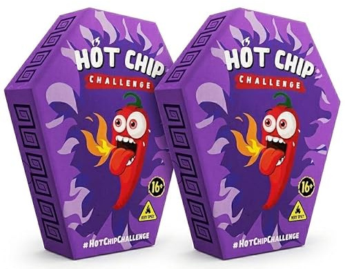 HOT-CHIP Challenge – Extrem Scharfer Chip mit Carolina Reaper – Mutprobe & Geschenk für Chili Fans – Inkl. Handschuh, Tattoo & Zertifikat – Vegan, Glutenfrei – Packgrösse wählbar (2 stk)
