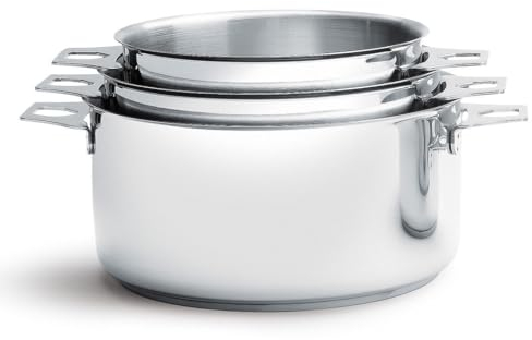 De Buyer - Lot de 3 casseroles en inox MILADY TWISTY amovibles - Diamètre 16/18/20 cm -, Argenté